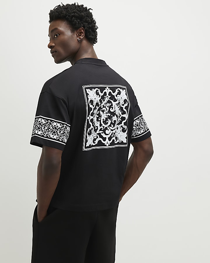 Black Oversized Baroque Back Patch T-Shirt
