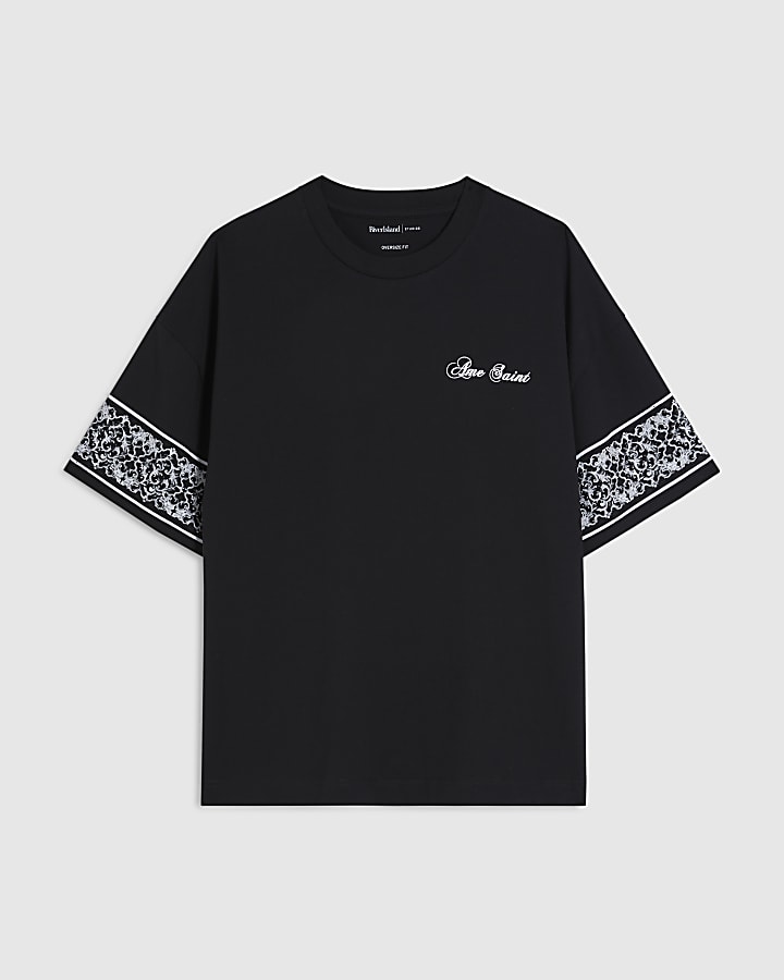 Black Oversized Baroque Back Patch T-Shirt