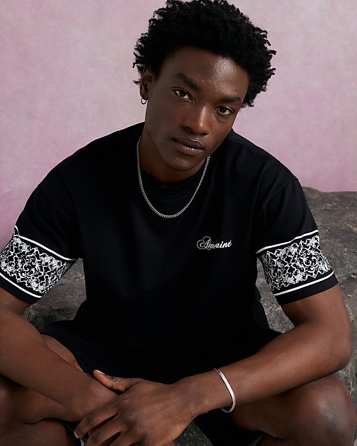 Black Oversized Baroque Back Patch T-Shirt