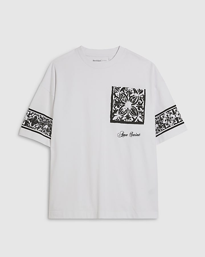 White Oversized Fit Baroque T-Shirt
