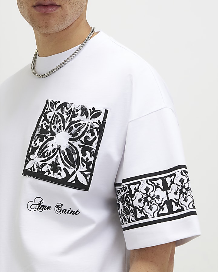 White Oversized Fit Baroque T-Shirt