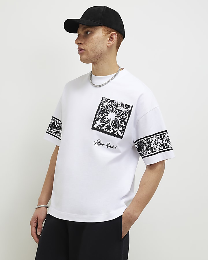 White Oversized Fit Baroque T-Shirt