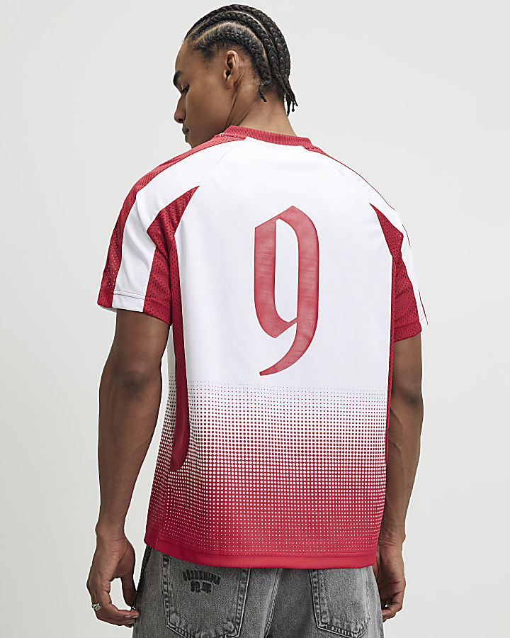 White Oversized Fit Ombre Football T-Shirt