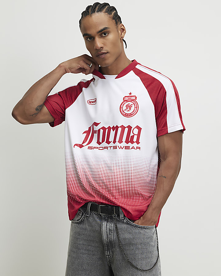 White Oversized Fit Ombre Football T-Shirt