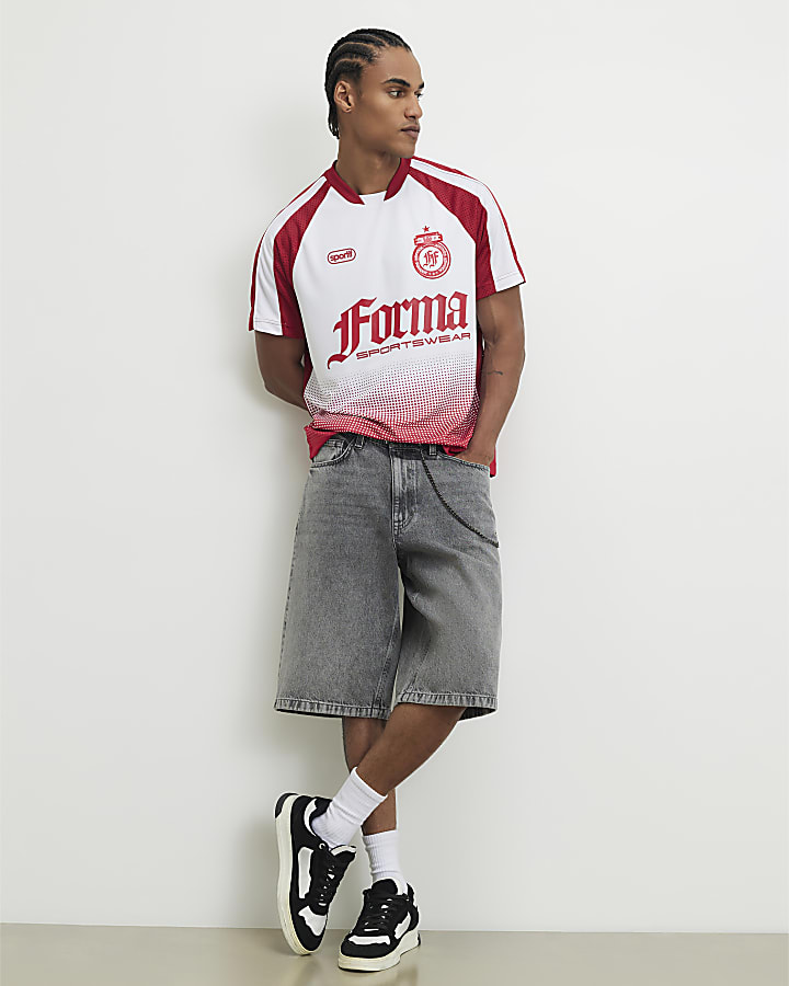 White Oversized Fit Ombre Football T-Shirt