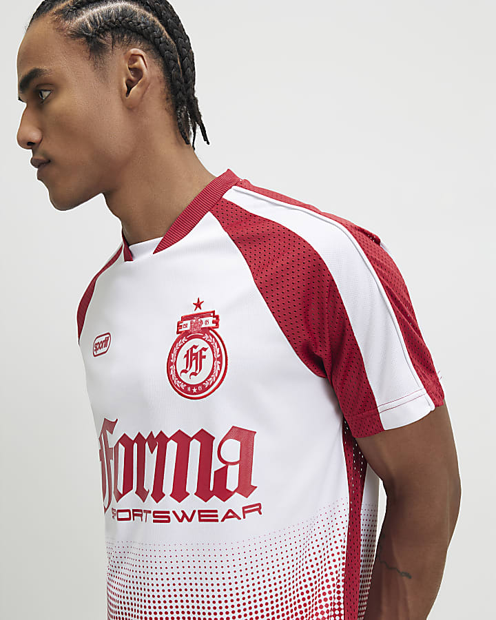 White Oversized Fit Ombre Football T-Shirt