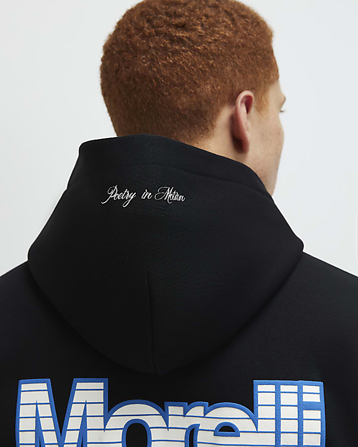 Black Oversized Fit Morelli Badged Car Hoodie