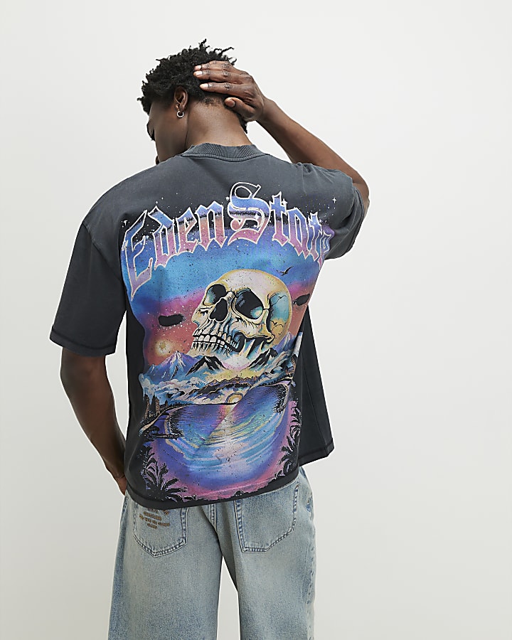 Black Oversized Fit Eden State Skull T-Shirt