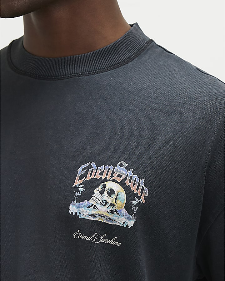 Black Oversized Fit Eden State Skull T-Shirt