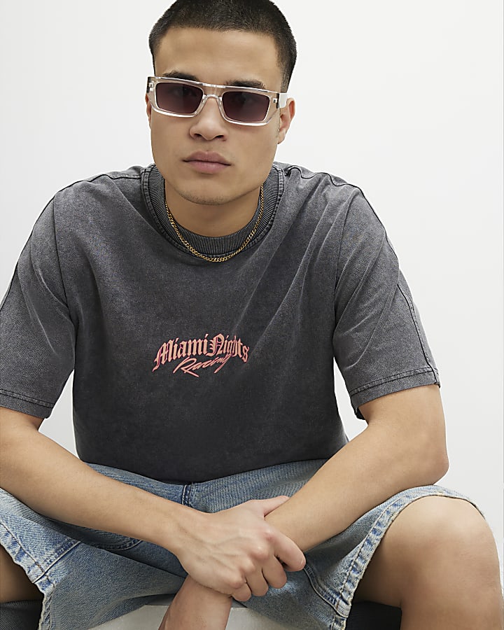 Black Oversized Fit Miami Nights T-Shirts