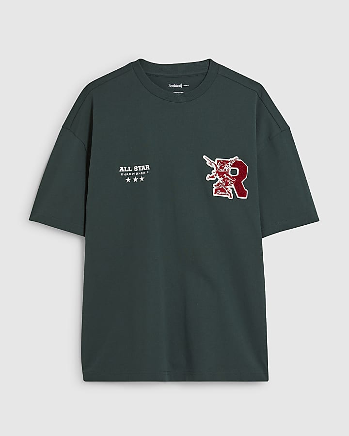 Green Oversized Fit R Badge T-Shirt