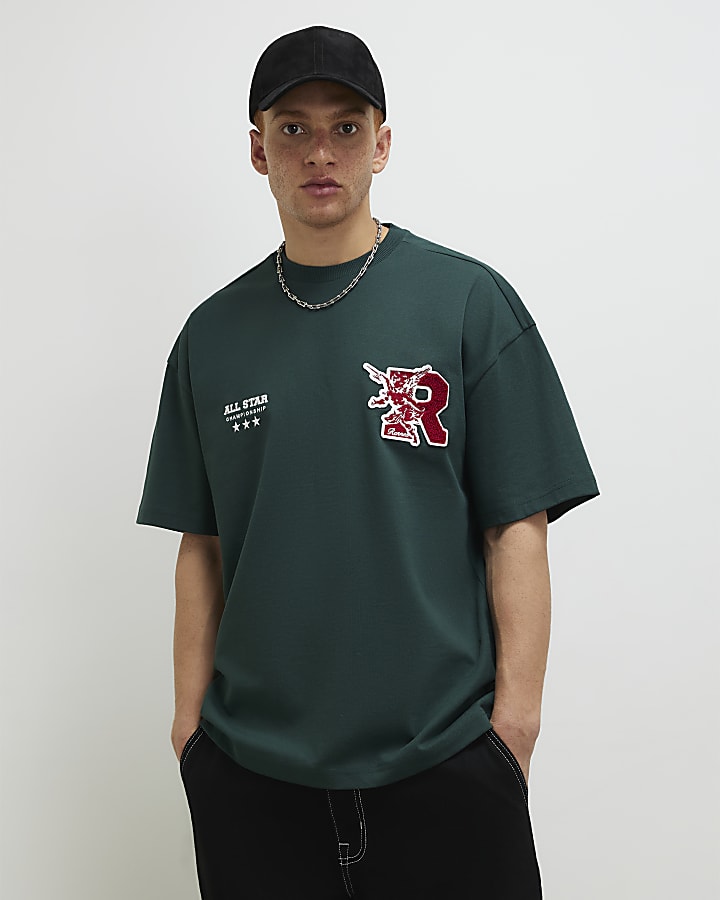 Green Oversized Fit R Badge T-Shirt