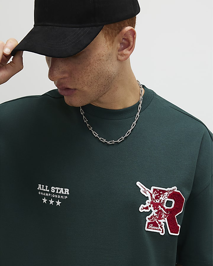 Green Oversized Fit R Badge T-Shirt