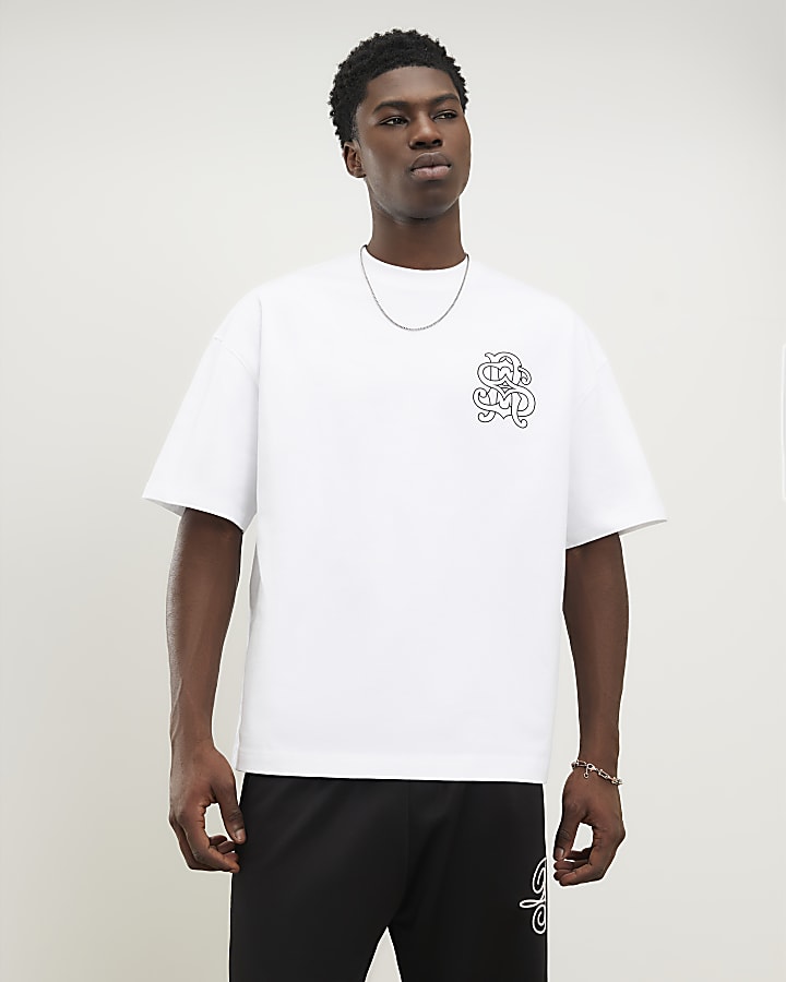 White Oversized Fit Front Crest T-Shirt