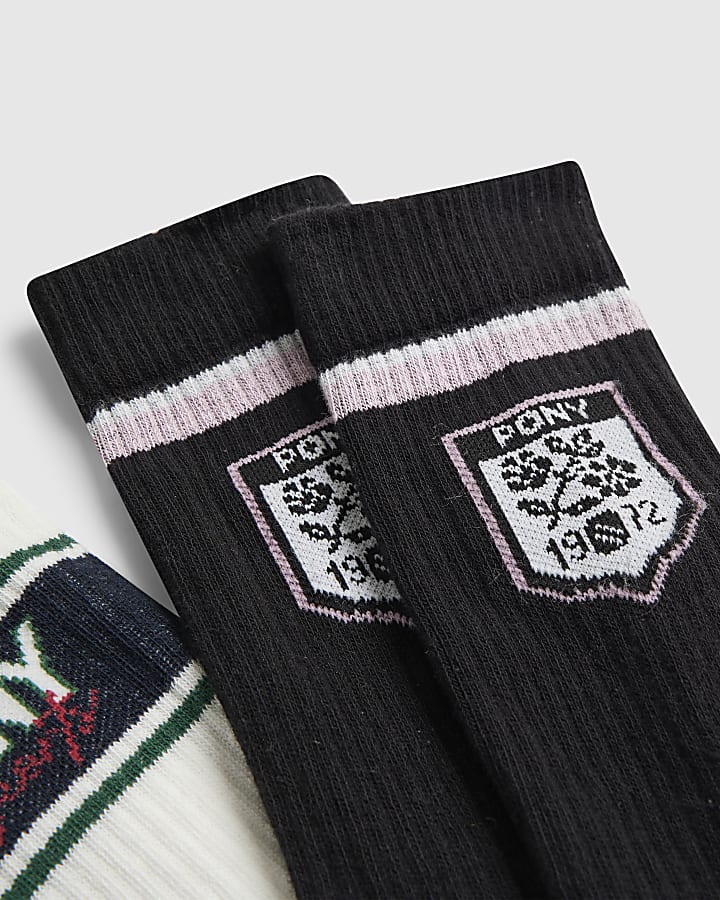 White Ribbed Sport Socks 2 Pack