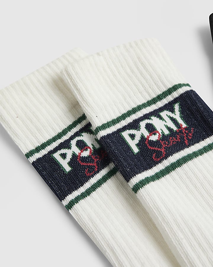 White Ribbed Sport Socks 2 Pack