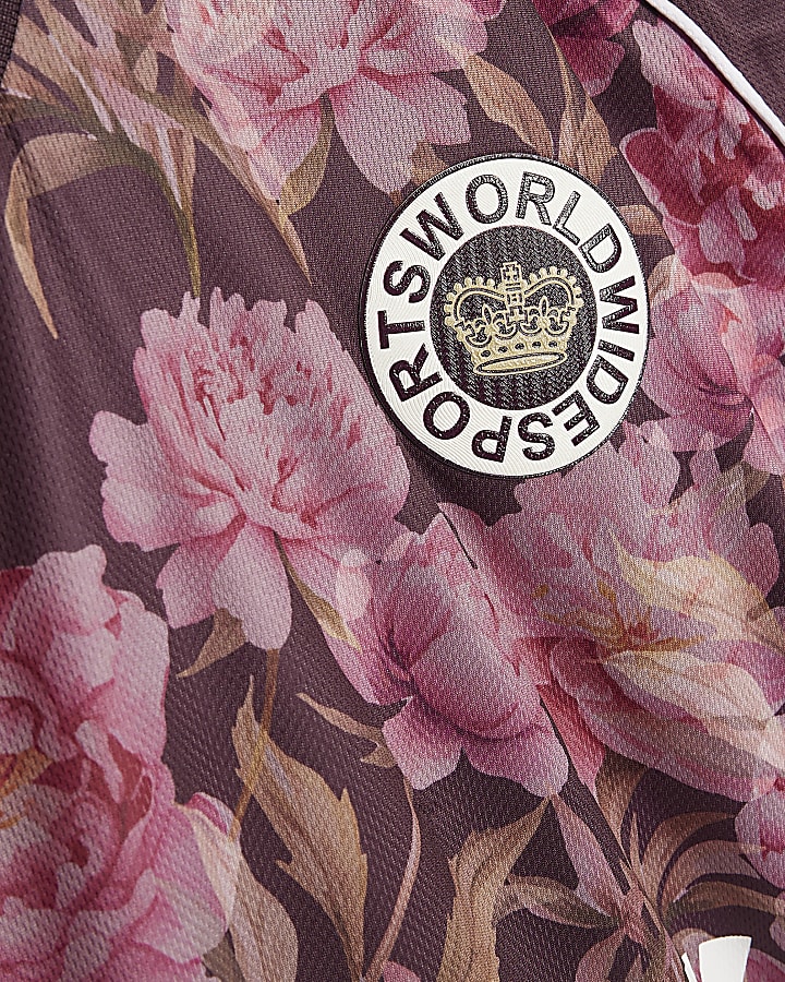 Red Oversized Fit Floral Mesh Polo Shirt