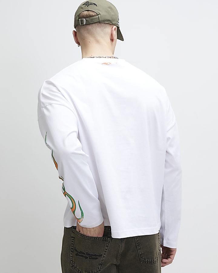 White Oversized Fit Brooklyn Flame T-Shirt