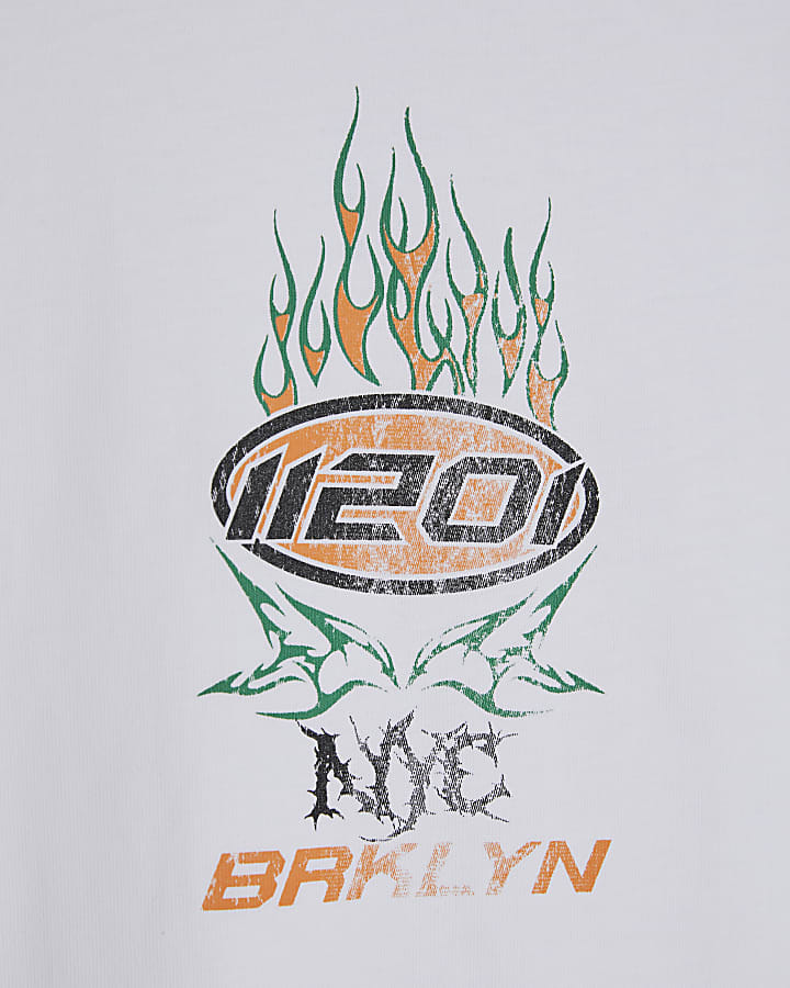 White Oversized Fit Brooklyn Flame T-Shirt