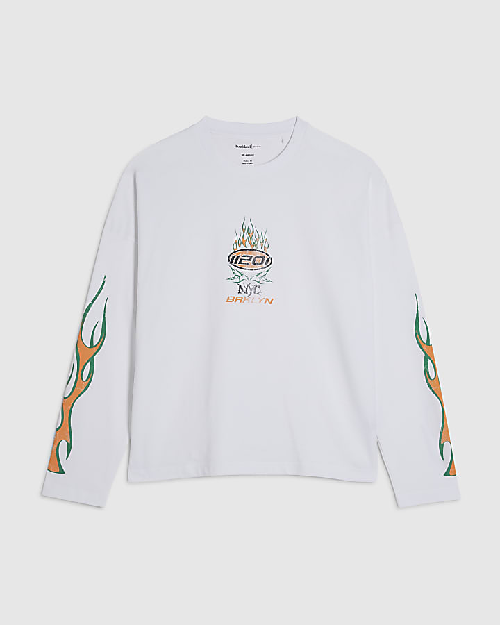 White Oversized Fit Brooklyn Flame T-Shirt
