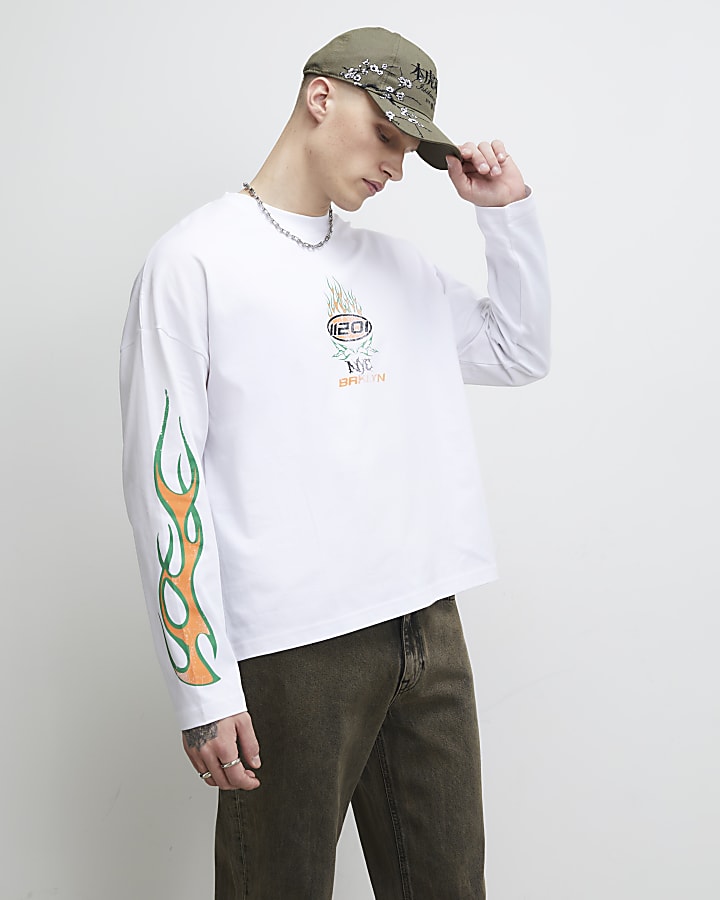 White Oversized Fit Brooklyn Flame T-Shirt