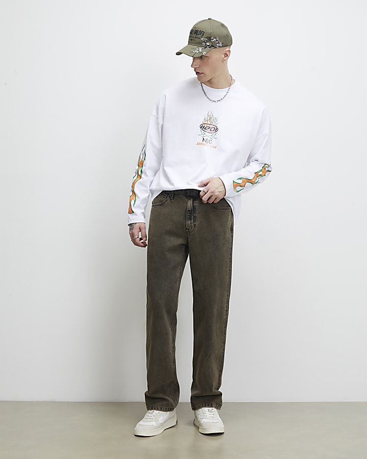 White Oversized Fit Brooklyn Flame T-Shirt