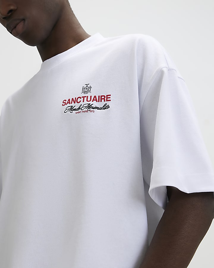 White Oversized Fit Sanctuaire Crest T-Shirt