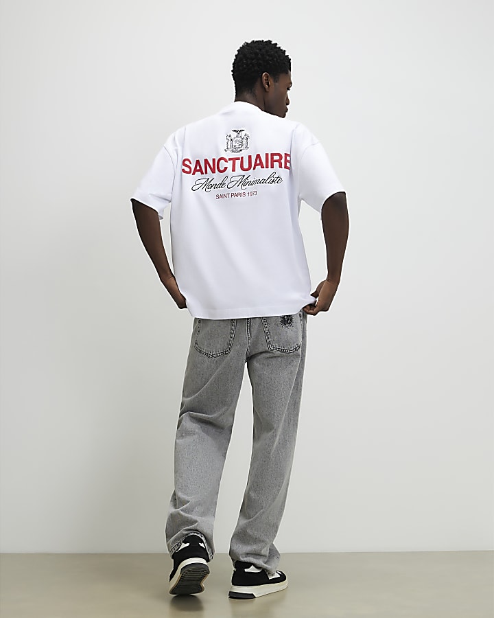 White Oversized Fit Sanctuaire Crest T-Shirt