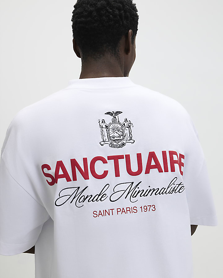 White Oversized Fit Sanctuaire Crest T-Shirt