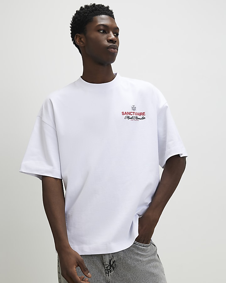 White Oversized Fit Sanctuaire Crest T-Shirt