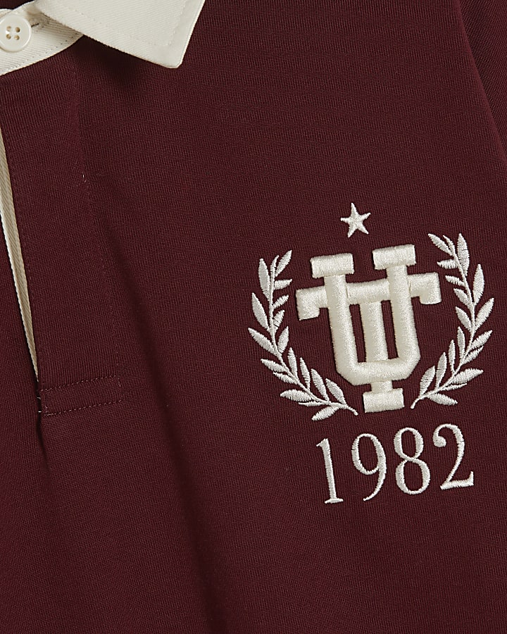 Red Oversized Fit Embroidered Rugby Shirt