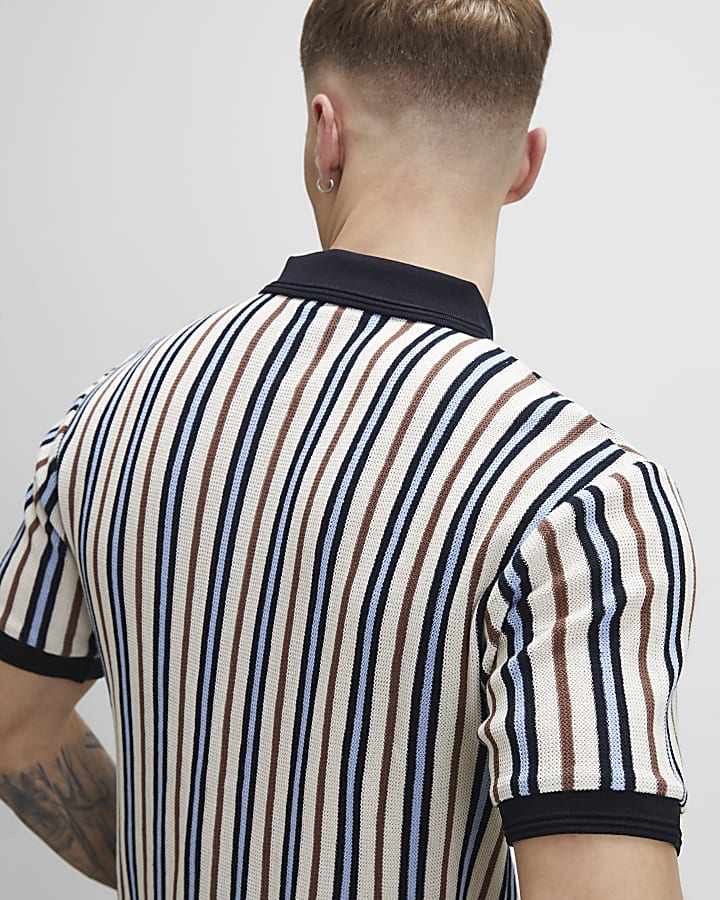 Blue Slim Fit Stripe Polo Shirt