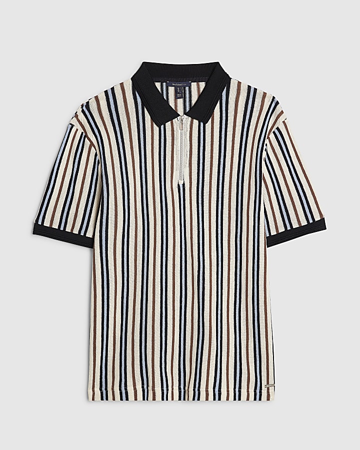 Blue Slim Fit Stripe Polo Shirt