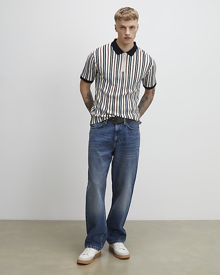 Blue Slim Fit Stripe Polo Shirt