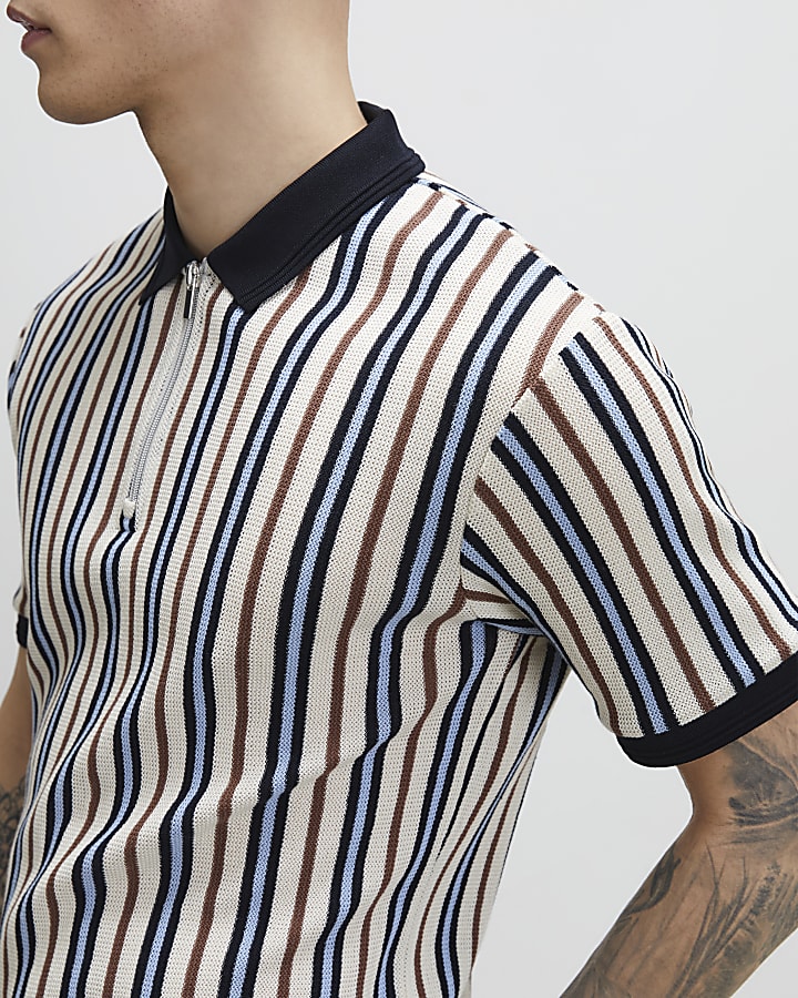 Blue Slim Fit Stripe Polo Shirt
