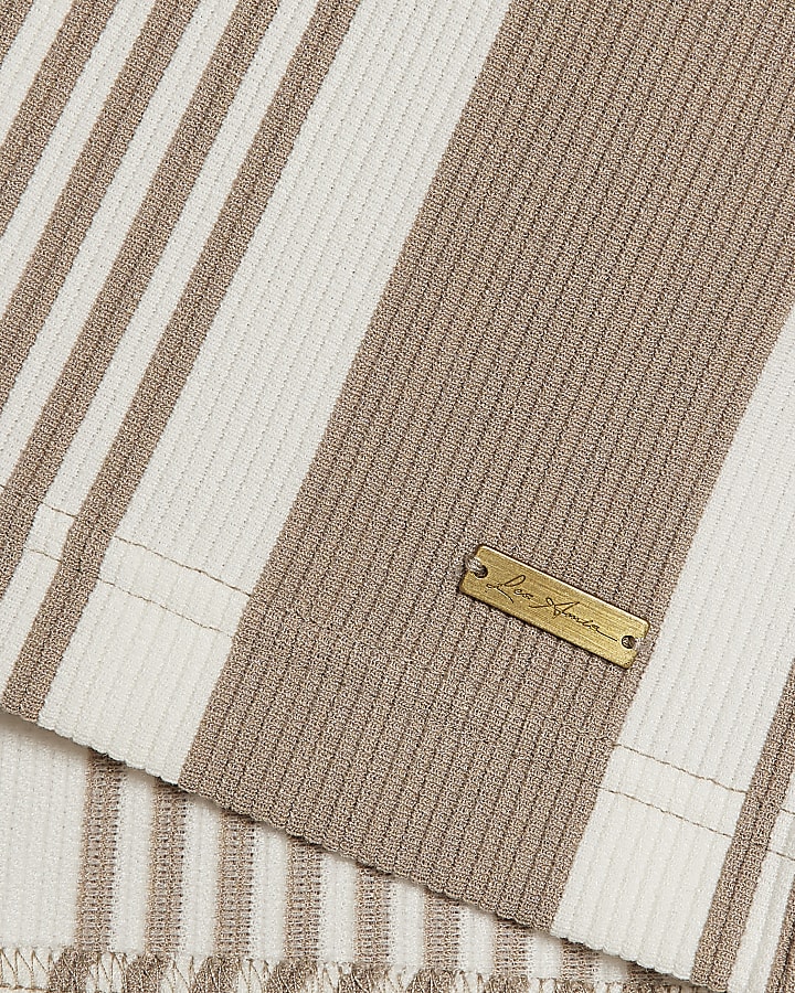 Beige Slim Fit Stripe Polo Shirt