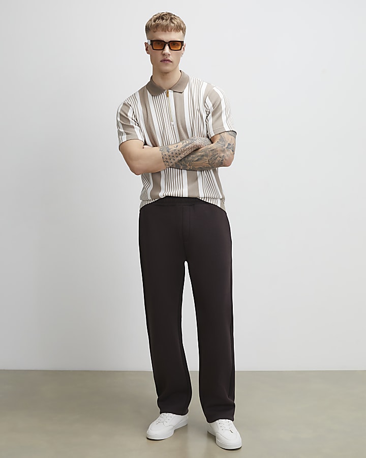 Beige Slim Fit Stripe Polo Shirt