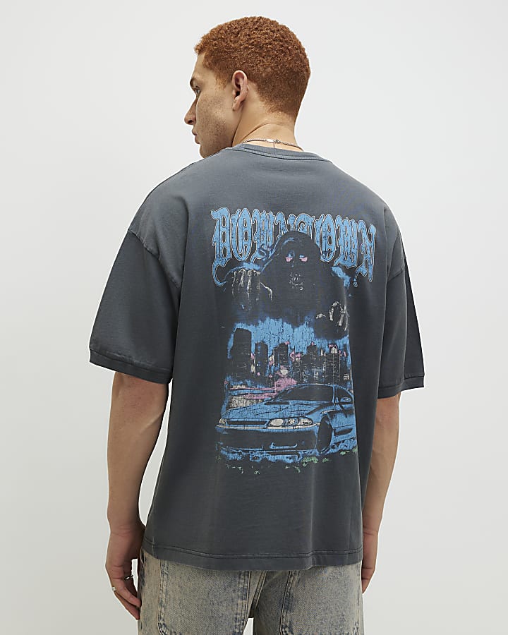 Black Oversized Fit Washed Downtown T-Shirt