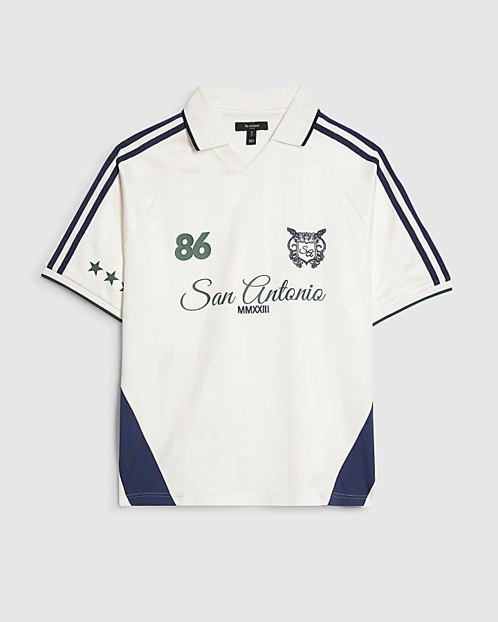 White Oversized Fit Stripe Polo Shirt