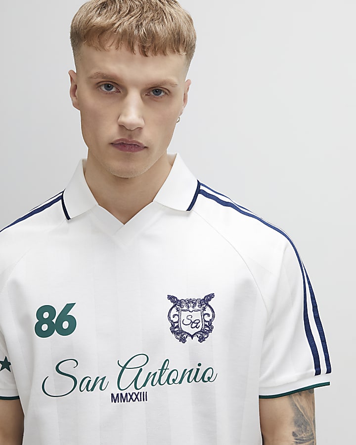 White Oversized Fit Stripe Polo Shirt