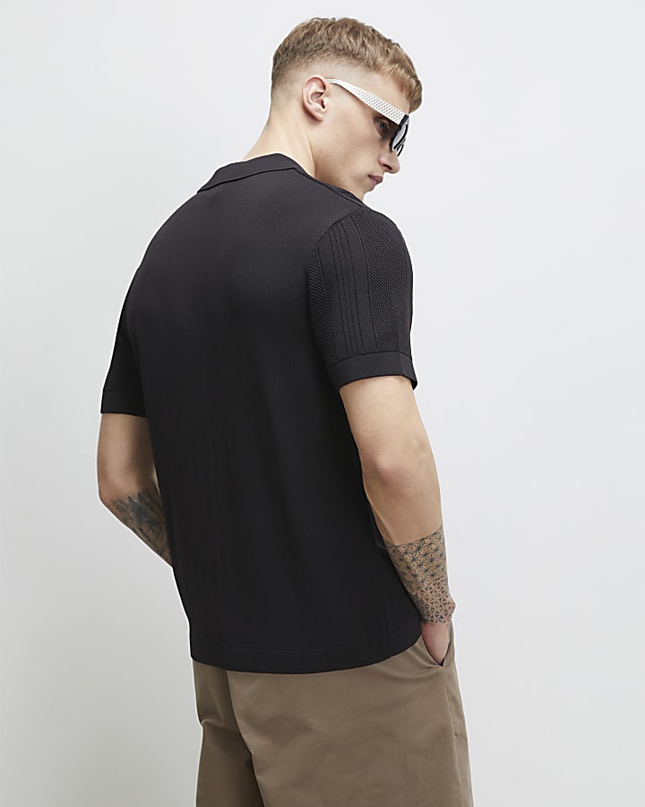 Navy Oversized Textured Short Sleeve Shirt