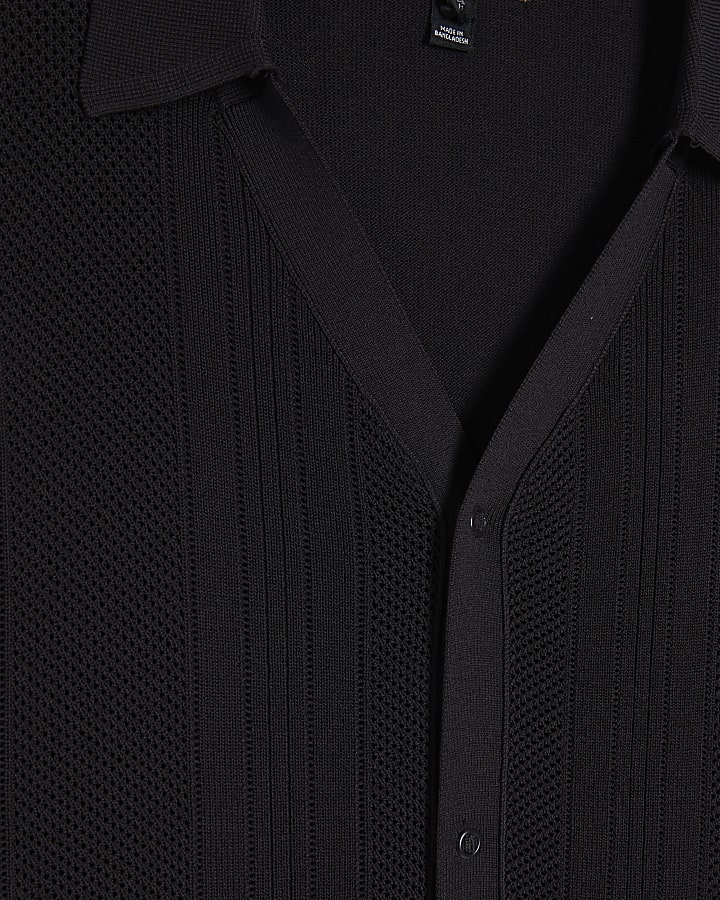 Navy Oversized Textured Short Sleeve Shirt