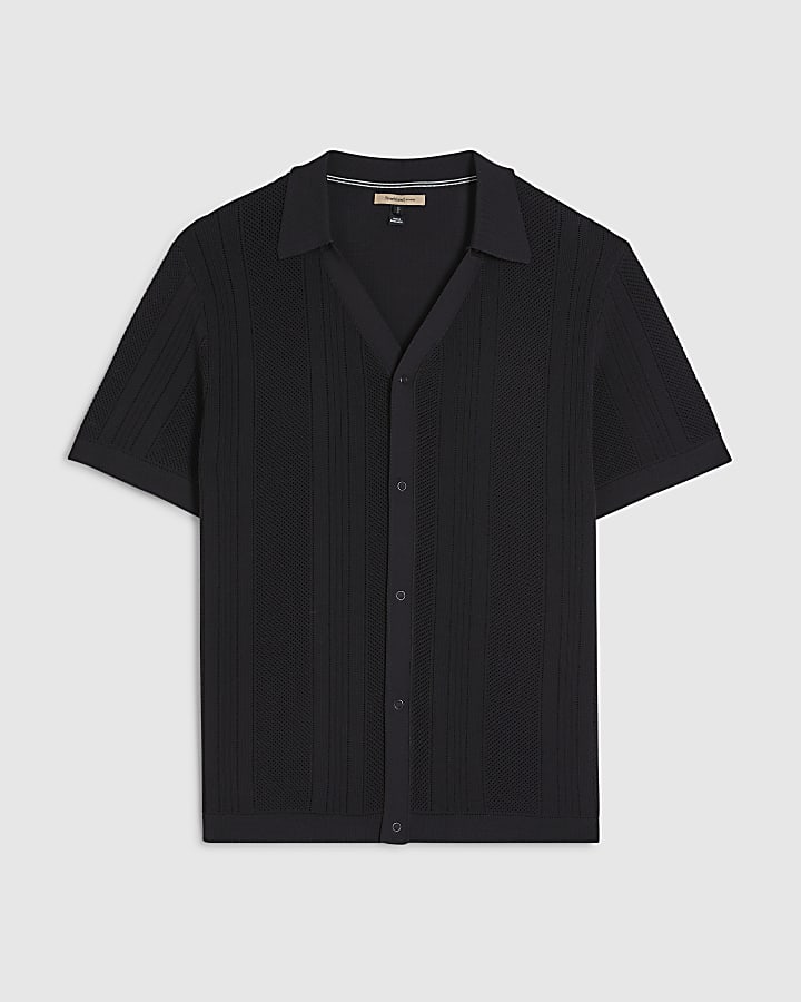 Navy Oversized Textured Short Sleeve Shirt