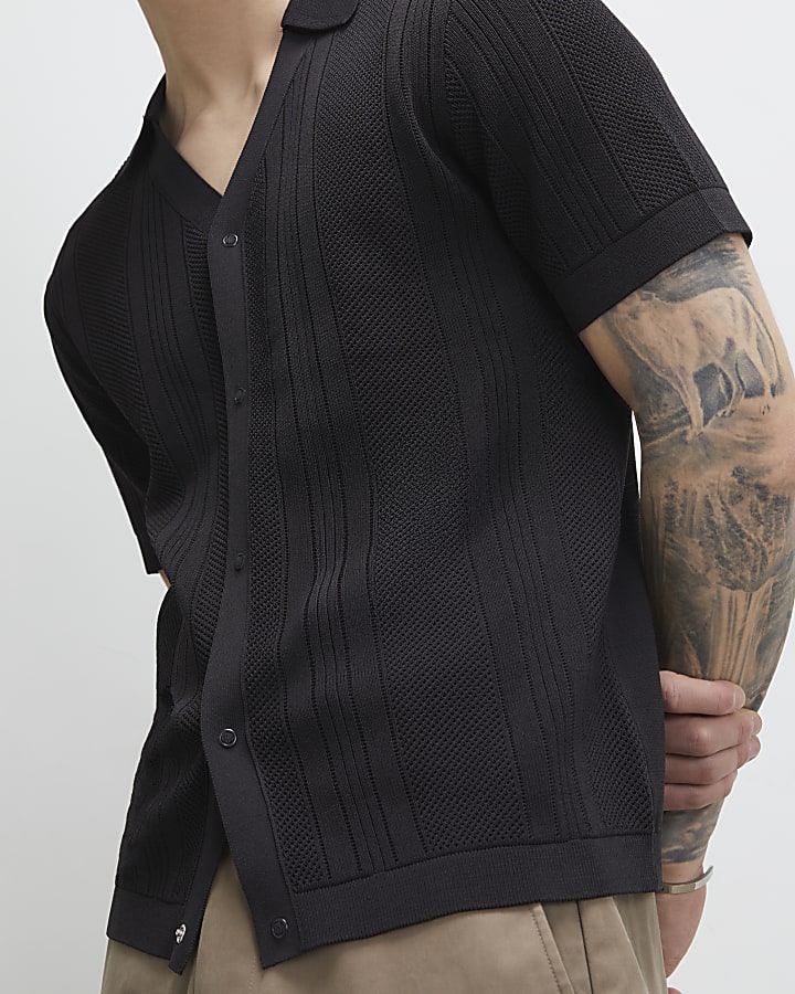 Navy Oversized Textured Short Sleeve Shirt