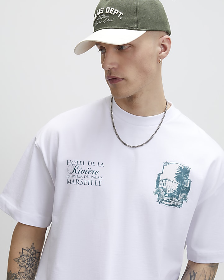 White Oversized Fit Riviere Hotel T-Shirt