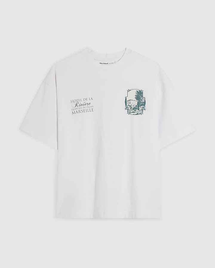 White Oversized Fit Riviere Hotel T-Shirt