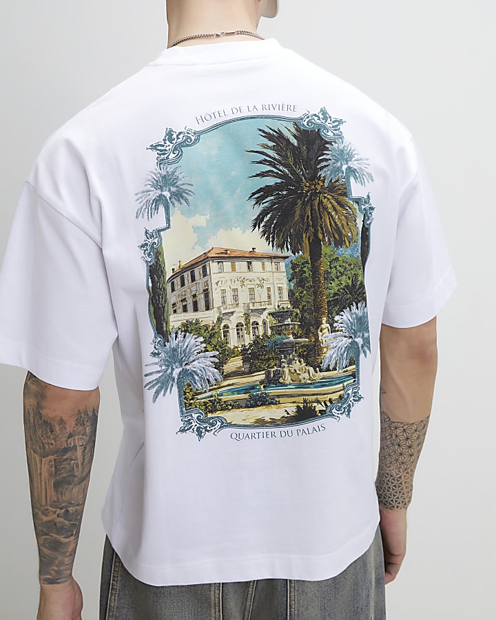 White Oversized Fit Riviere Hotel T-Shirt