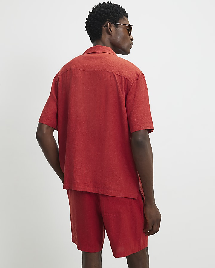 Red Linen Blend Roping Shirt