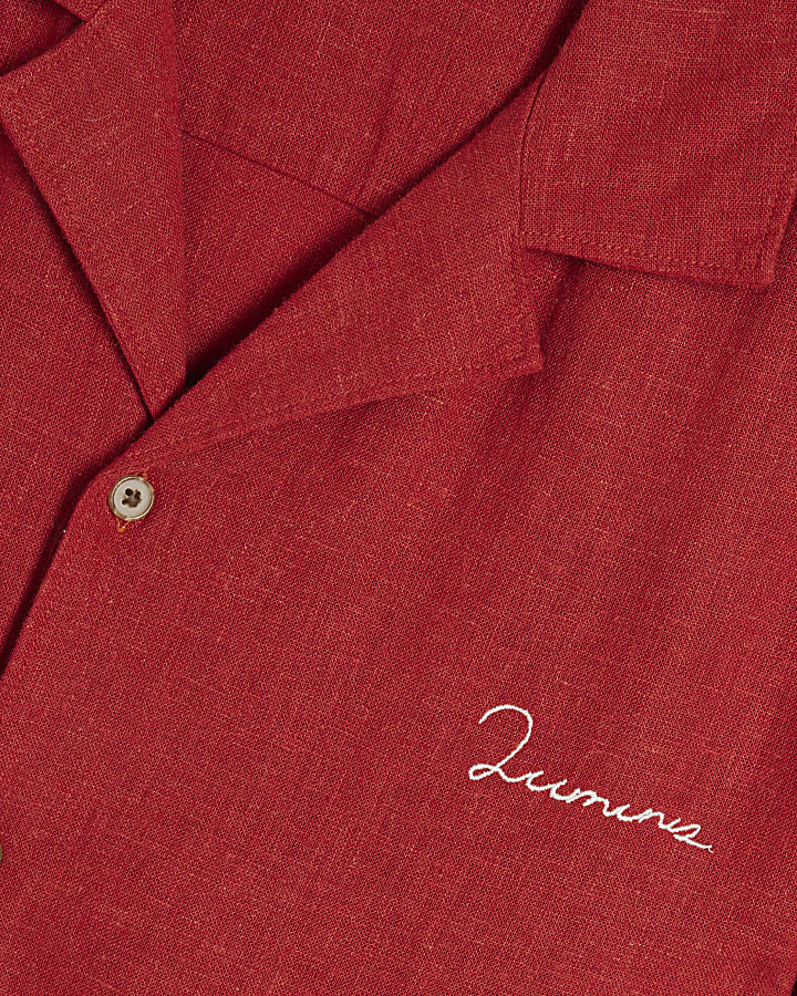 Red Linen Blend Roping Shirt