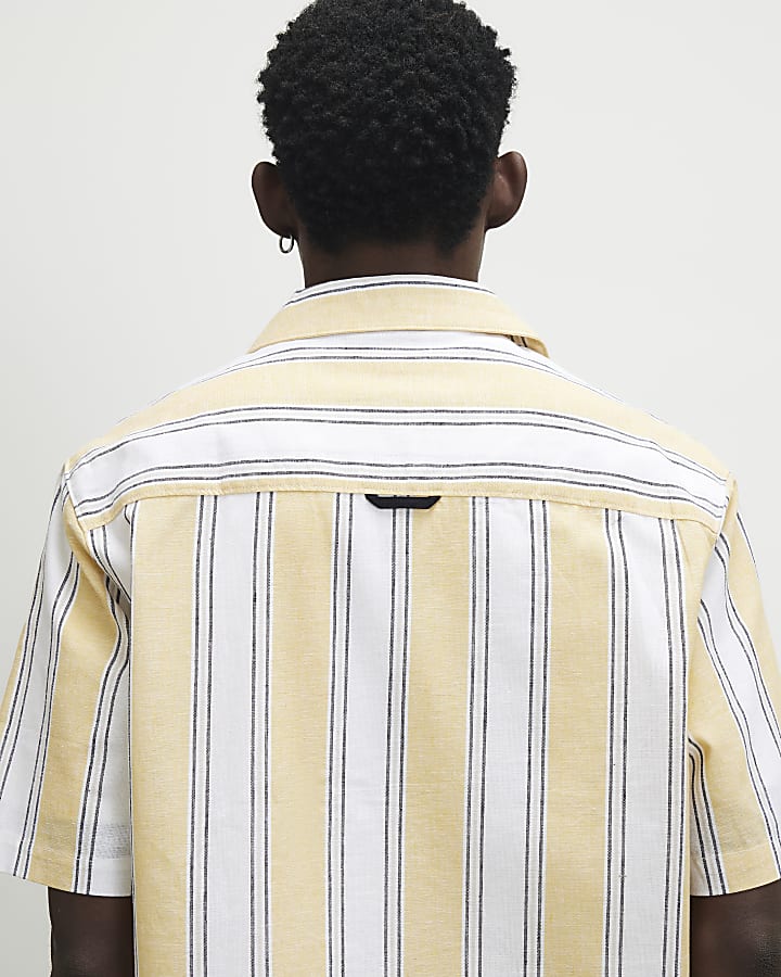 Yellow Regular Fit Linen Blend Stripe Shirt